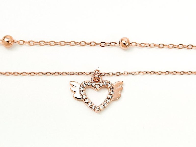 Rose Gold Heart Anklet with Zirconia Inlay Carousel 2