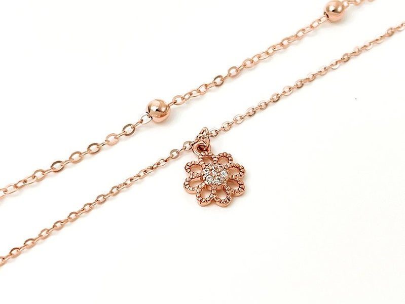 Rose Gold Flower Anklet with Zirconia Inlay Carousel 1