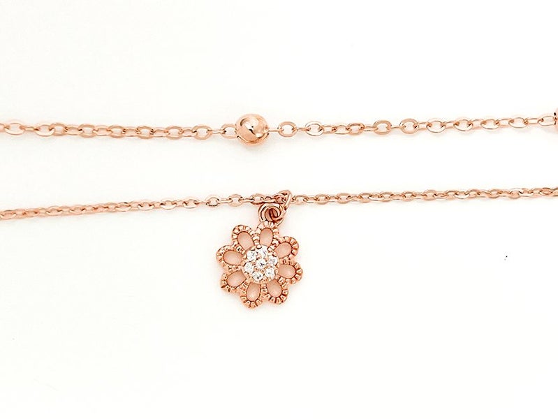 Rose Gold Flower Anklet with Zirconia Inlay Carousel 2