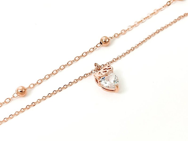 Rose Gold Heart Anklet with Zirconia Inlay Carousel 1