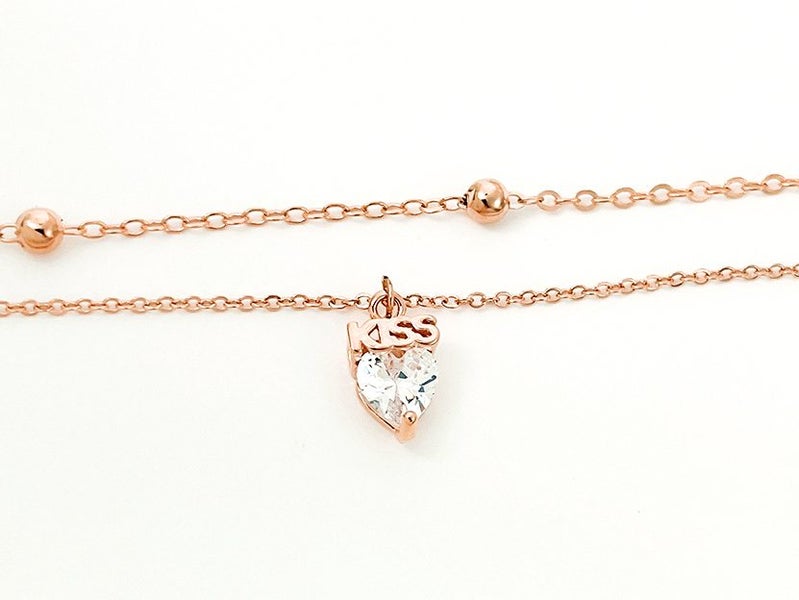 Rose Gold Heart Anklet with Zirconia Inlay Carousel 2