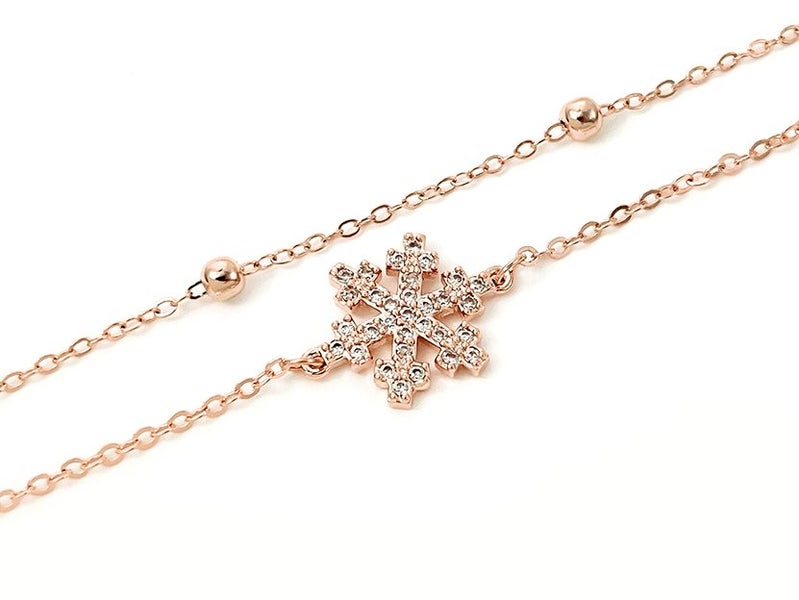 Rose Gold and Zirconia Delicate Snowflake Bracelet Carousel 1