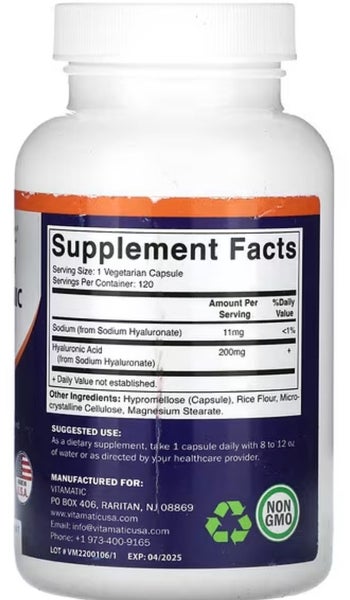 HYALURONIC ACID 200 MG 120 VCAPS - HIGH STRENGTH - E0927 Carousel 2