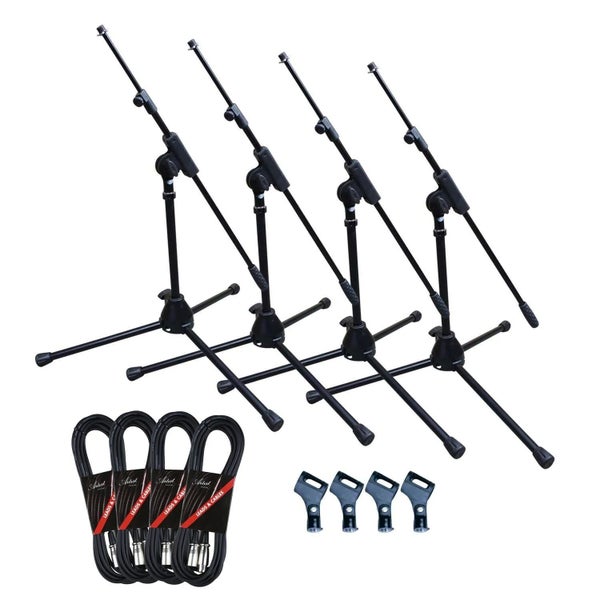 Artist MS010 4 Pack Deluxe Black Boom Mic Stand & Clip Carousel 1