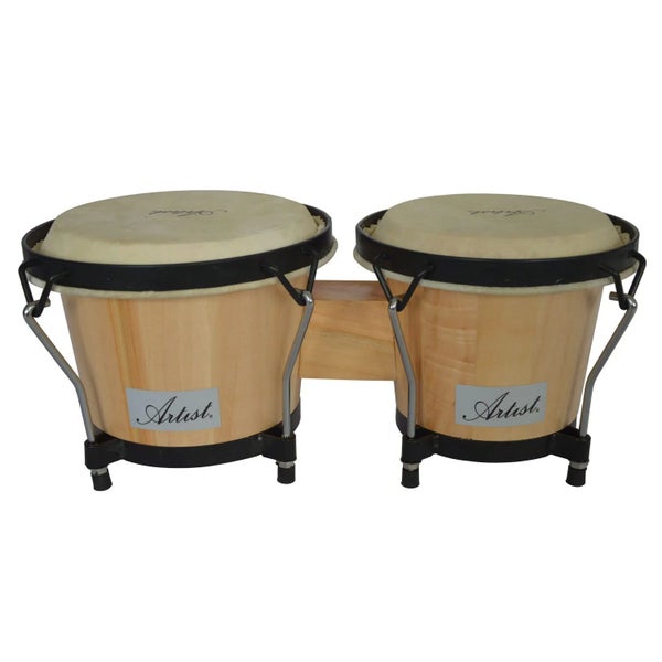 Artist JW500 Buffalo Hide Skin Bongo Drums Set Natural 6.5 & 7.5 Inch Carousel 1
