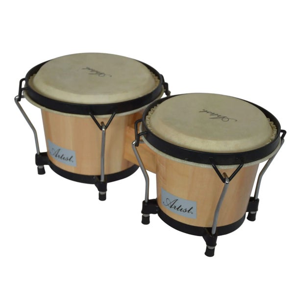 Artist JW500 Buffalo Hide Skin Bongo Drums Set Natural 6.5 & 7.5 Inch Carousel 2