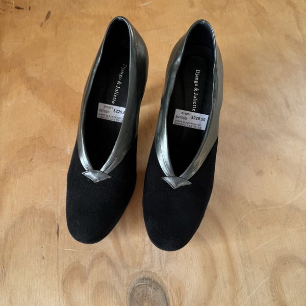 Django & Juliette Black Suede & Grey Patent Leather Heels Size 38 Carousel 1