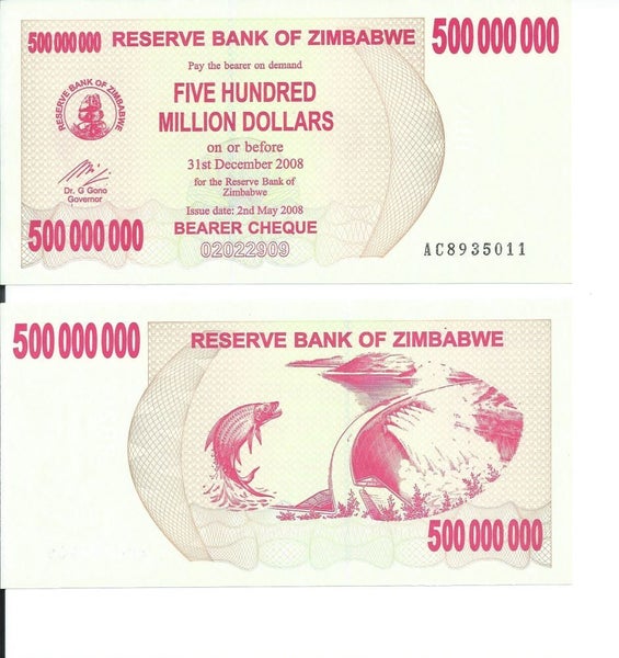 ZIMBABWE-2008 $500 Million Bearer Cheque Carousel 1