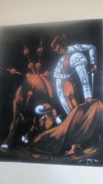 MID CENTURY BULLFIGHT SCENE ON VELVET62865821927169112
