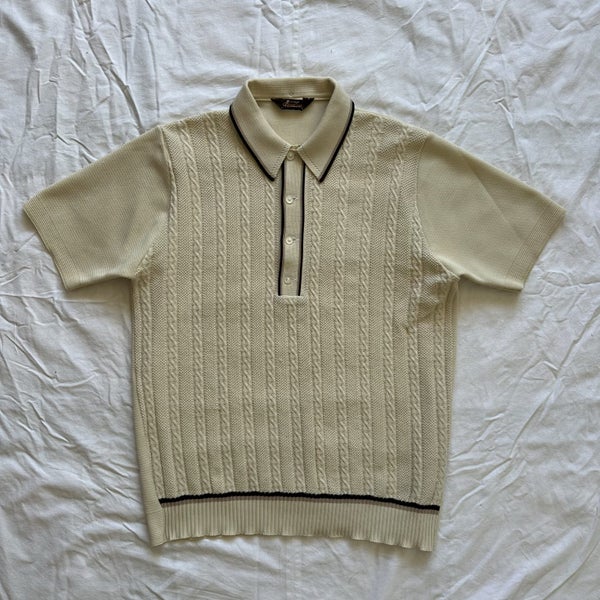Vintage 1970s Lichfield Crimpset Rope Knit NZ Made Polo Shirt Carousel 1