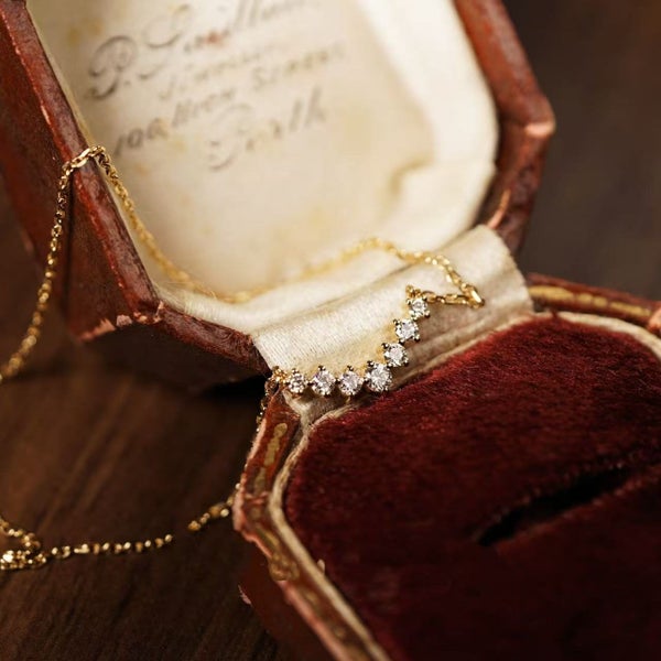 18K Gold-Plated S925 Silver V-Shaped Gradient Zircon Necklace Carousel 2