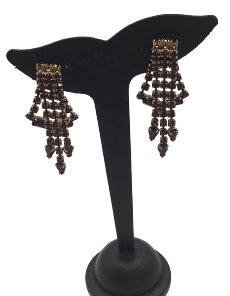 Vintage ~ AMETHYST RHINESTONE ~ Glamour Dangle Earrings Carousel 1