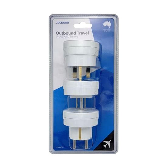 JACKSON 3 Travel Adapters NZ/AU Socket to US, UK, Europe 150+ countries SALE !! Carousel 1