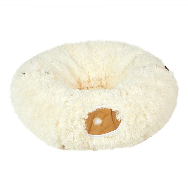 Pawz Cat Tunnel Soft Mat Foldable Funny Exercise Plush Kitten Play Tube Beige Carousel 1