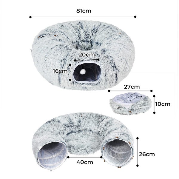 Pawz Cat Tunnel Soft Mat Foldable Funny Exercise Plush Kitten Play Tube Grey Carousel 10