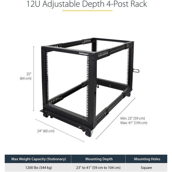 StarTech.com 4-Post 12U Mobile Open Frame Server Rack, 19" Network Rack with Cas Carousel 2