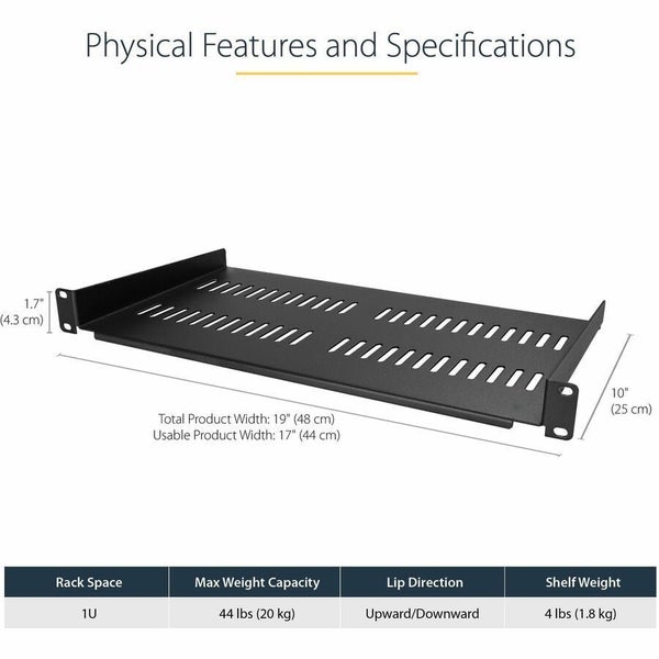 StarTech.com 1U Vented Server Rack Cabinet Shelf - Fixed 10in Deep Cantilever Ra Carousel 2