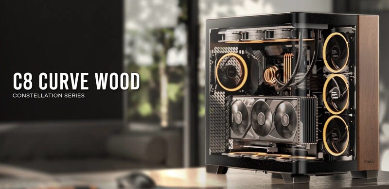 Antec C8 CURVE Wood E-ATX, ATX Seamelss View Front and Side, USB-C, 4mm Tempered Carousel 1