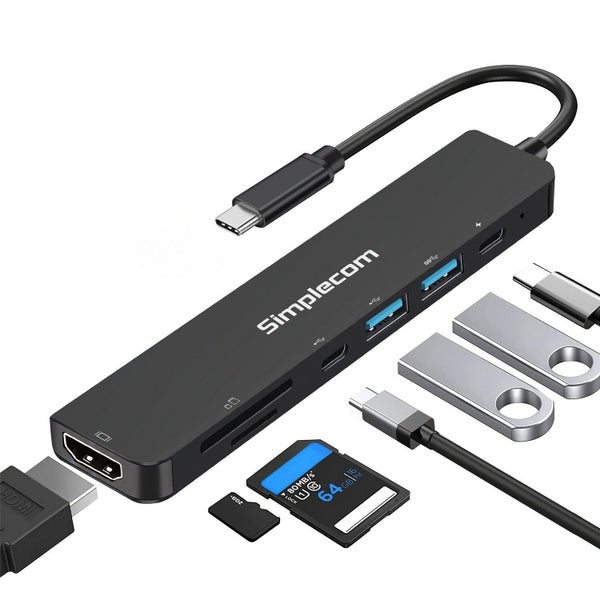 Simplecom CH547 USB-C 7-in-1 Multiport Adapter USB Hub HDMI Card Reader PD Carousel 1