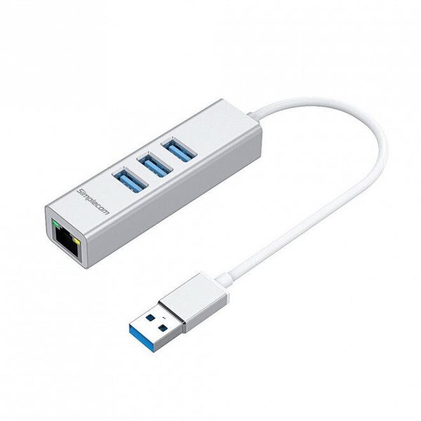 Simplecom CHN420 Silver Aluminium 3 Port SuperSpeed USB HUB with Gigabit Etherne Carousel 1