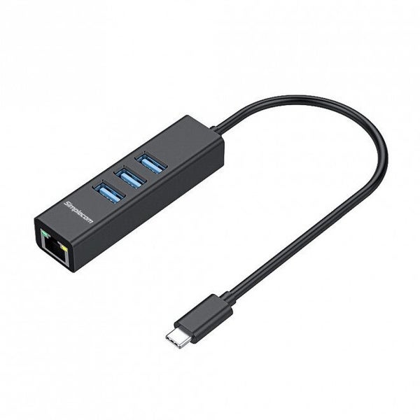 Simplecom CHN421 Black Aluminium USB-C to 3 Port USB HUB with Gigabit Ethernet A Carousel 1