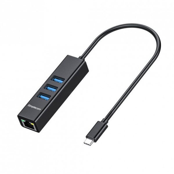 Simplecom CHN421 Black Aluminium USB-C to 3 Port USB HUB with Gigabit Ethernet A Carousel 2