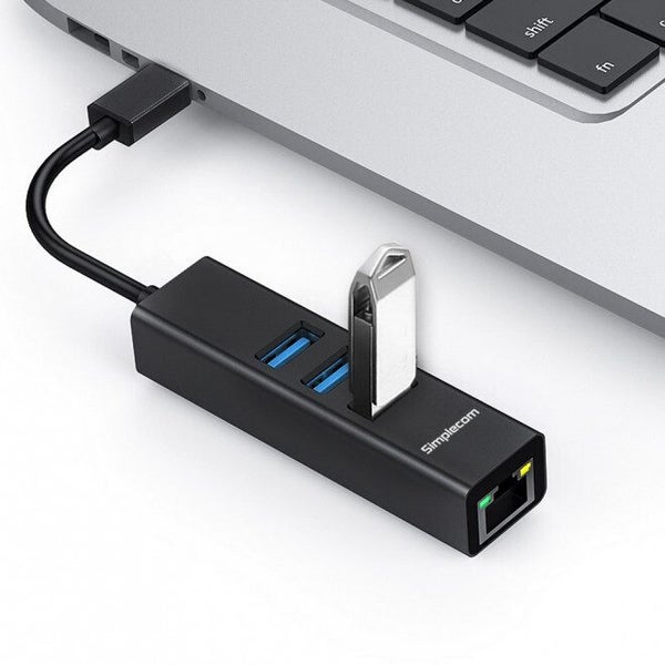 Simplecom CHN421 Black Aluminium USB-C to 3 Port USB HUB with Gigabit Ethernet A Carousel 4