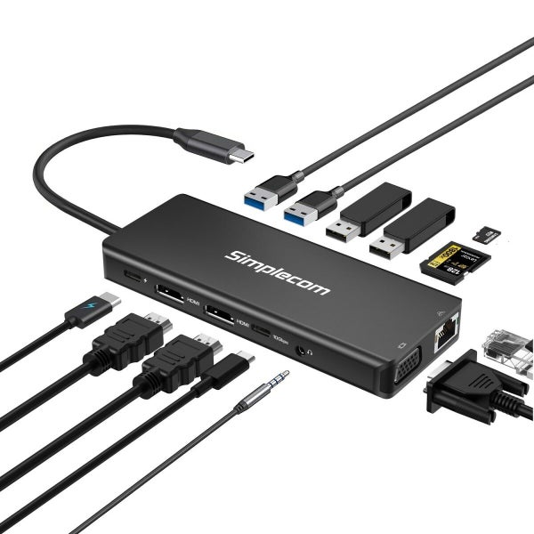 Simplecom CHN613 USB-C 13-in-1 Multiport Docking Station Dual HDMI + VGA Triple Carousel 1