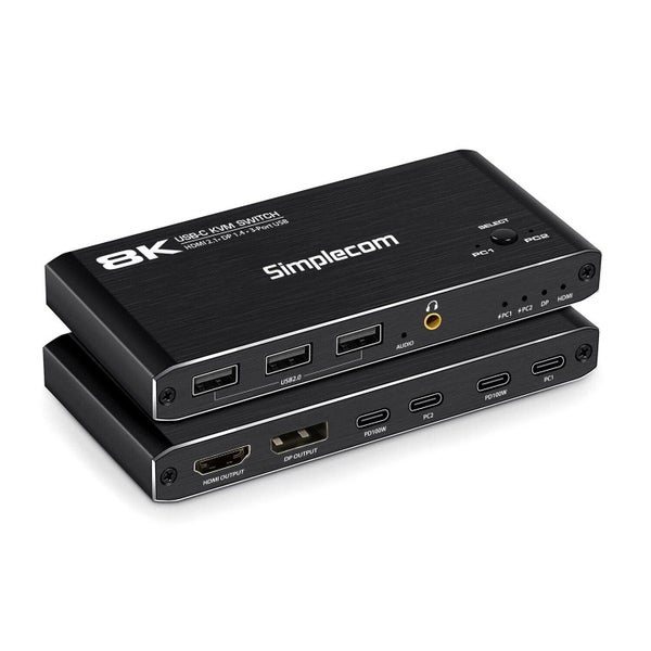 Simplecom KM470 2-Port USB-C KVM Switch 8K Docking Station HDMI 2.1 DP for Lapto Carousel 1