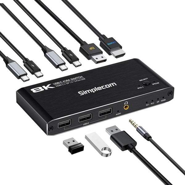 Simplecom KM470 2-Port USB-C KVM Switch 8K Docking Station HDMI 2.1 DP for Lapto Carousel 2