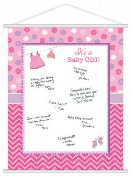 Baby Shower Guest Book Its a Girl Wishes Memory Keepsake Party Game Idea Carousel 1