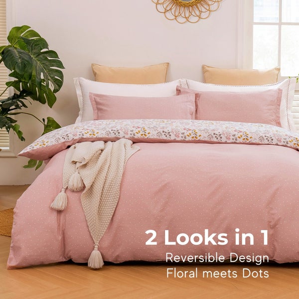 Dreamaker Cottage Flowers 100% Cotton Reversible Duvet Cover Set Pink KingSingle Carousel 2