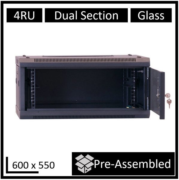 LDR Assembled 4U Hinged Wall Mount Cabinet (600mm x 550mm) Glass Door - Black Me Carousel 1