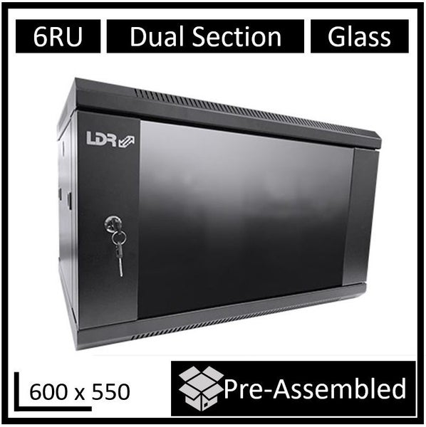 LDR Assembled 6U Hinged Wall Mount Cabinet (600mm x 550mm) Glass Door - Black Me Carousel 1