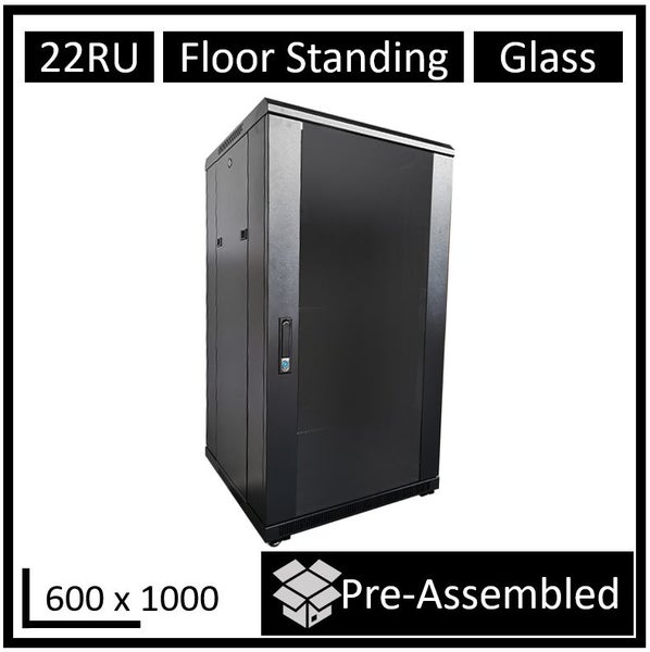 LDR Assembled 22U Server Rack Cabinet (600mm x 1000mm), Glass Door, 1x 8-Port PD Carousel 1