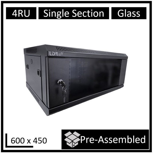 LDR Assembled 4U Wall Mount Cabinet (600mm x 450mm) Glass Door - Black Metal Con Carousel 1