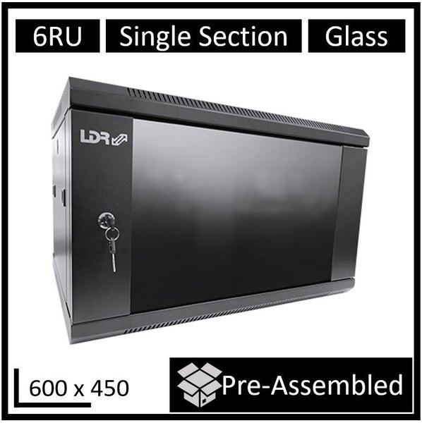 LDR Assembled 6U Wall Mount Cabinet (600mm x 450mm) Glass Door - Black Metal Con Carousel 1