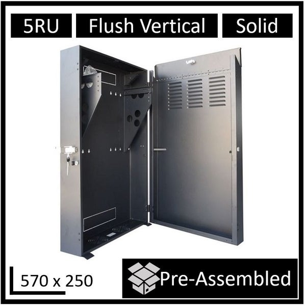 LDR Assembled 5U Flush Wall Mount Vertical Cabinet (570mm x 250mm) - Black Metal Carousel 1
