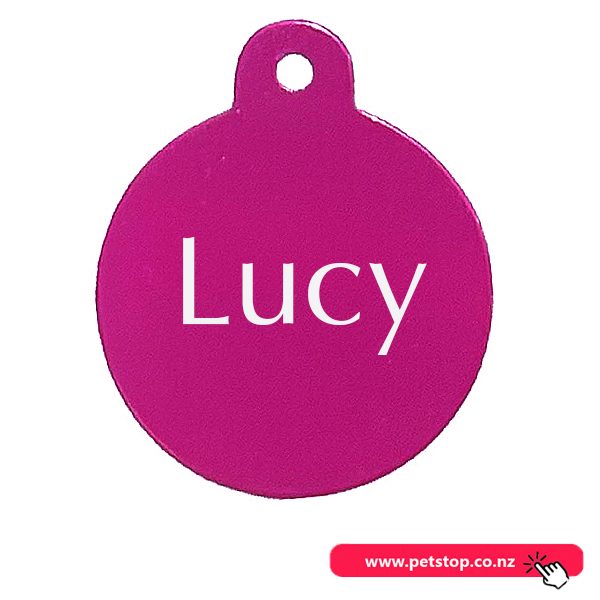 Pet Name Tag - "Lucy" - Small Pink Circle 1pk Carousel 1