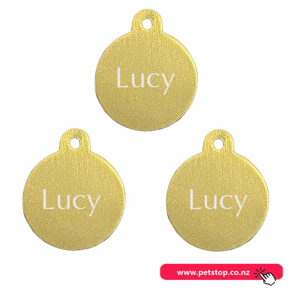 Pet Name Tag - "Lucy" - Small Golden Circle 3pk Carousel 1