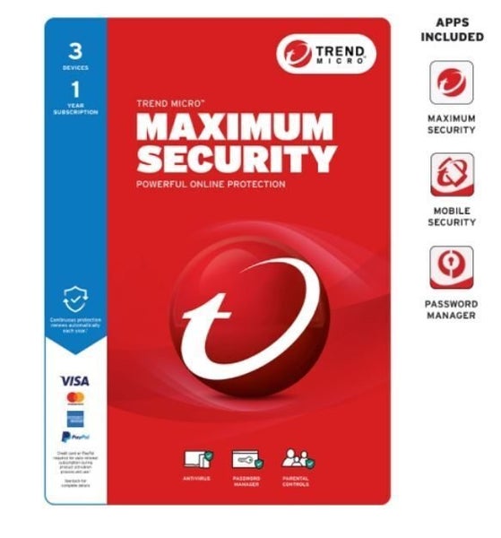Trend Micro Maximum Security (3 Device) 1Yr Retail Mini Box Auto Renew Carousel 1