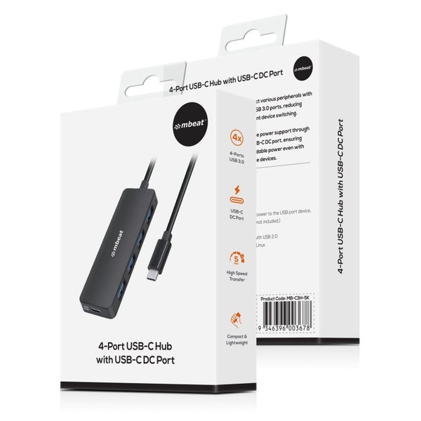 mbeat 4-Port USB-C Hub with USB-C DC Port Compact and Portable Design Flexible Carousel 4