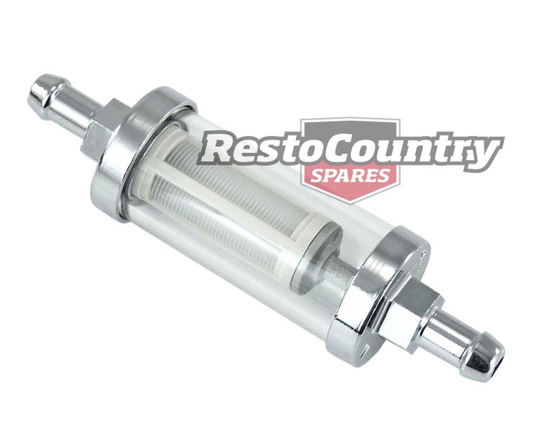 Universal In Line Chrome /Clear Fuel Filter - Reusable 5/16" IN/OUT petrol ca... Carousel 1