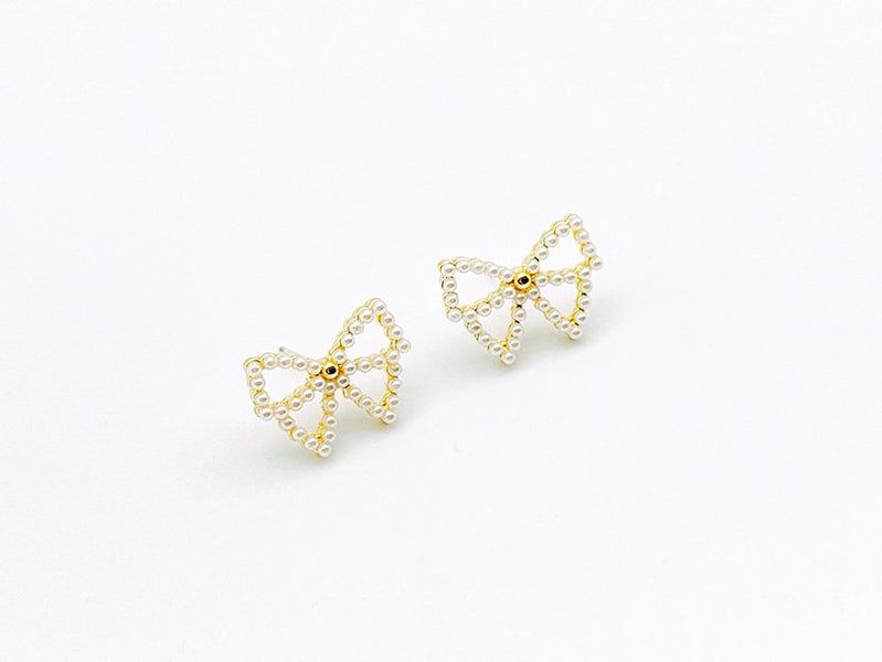 Elegant Pearl Bowknot Gold-Plated Earrings Carousel 1
