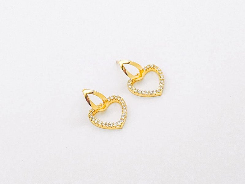 Sparkling Zirconia Gold-Plated Heart Earrings Carousel 1