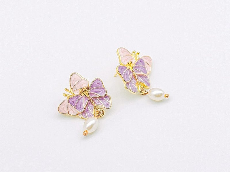 Delicate Gold Plated Butterfly Pearl Earrings Carousel 1