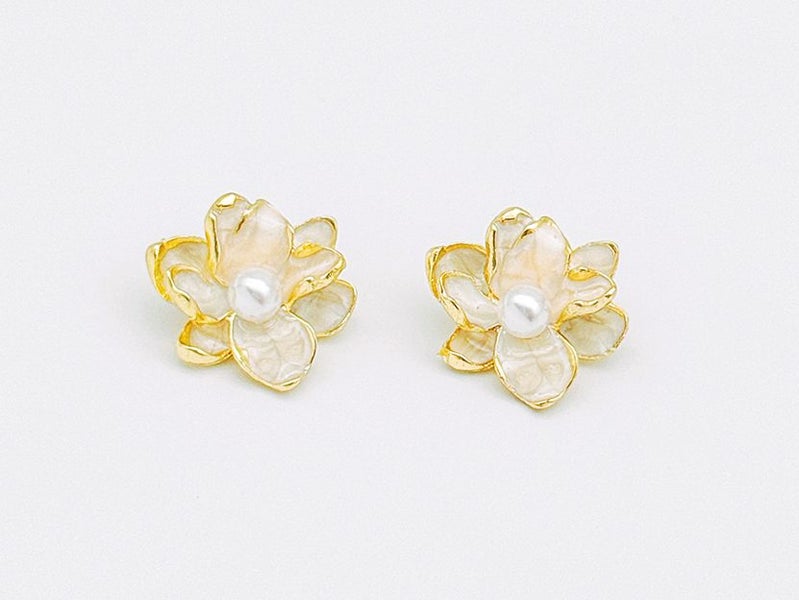 Elegant Gold-Plated Pearl-Inlaid Flower Earrings Carousel 1