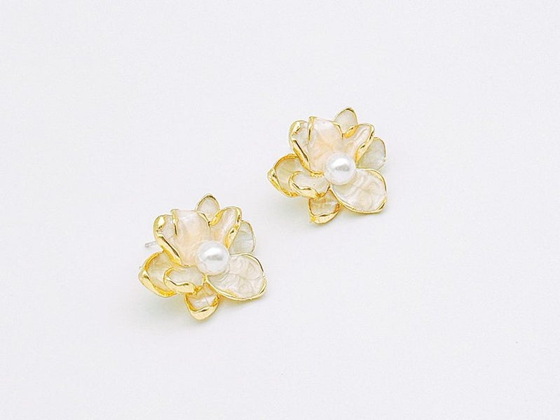 Elegant Gold-Plated Pearl-Inlaid Flower Earrings Carousel 2