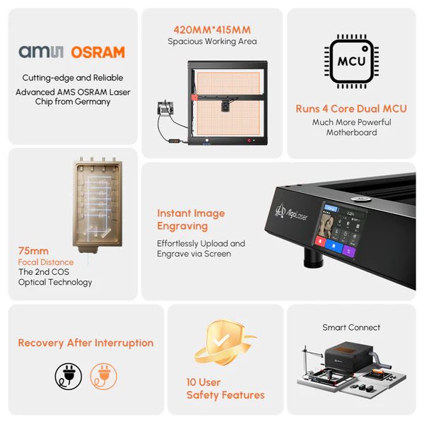 AlgoLaser Delta 40W Smart Diode Laser Engraver & Cutter Carousel 2