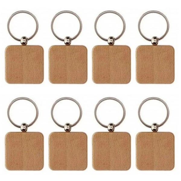 Wooden ID Tags Blank Square Wooden Key Chain for Laser Engraving 10 Pcs Carousel 1